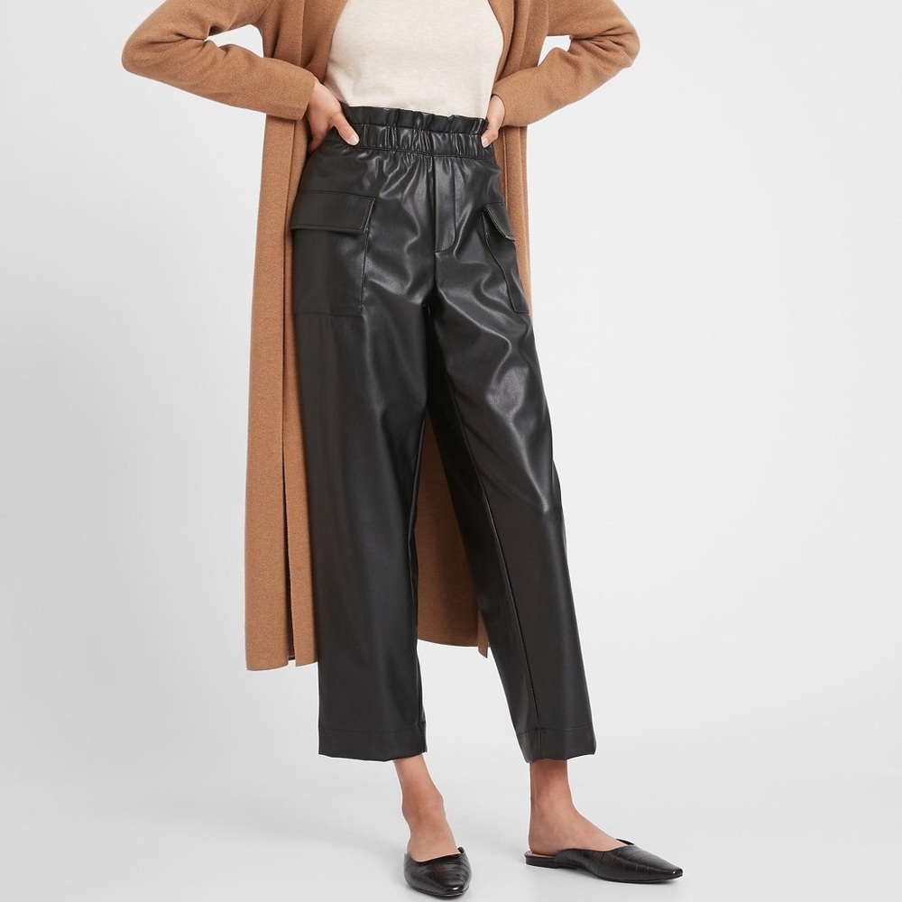 BR vegan leather, high rise, paper bag waist, crop pant